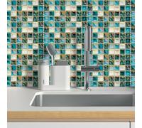 Credence Adhesive Salle de Bain Marbre Vert Bleu Crédence Adhésive Cuisine Armoires Meubles Decoration Imperméables PVC Carrelage Adhesif Mural Salle de Bain 1 Pièces