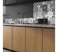 Crédence alu - Carreaux de Ciment PATTY Gris - Compatible toutes plaques - Bandes adhésives fournies