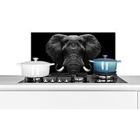 Credence Animaux - Éléphant - Portrait - Noir - Blanc Fond de hotte 70x30 cm Credence aluminium Plaque inox de cuisine
