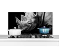 Credence Animaux - Rhinocéros - Noir - Blanc - Portrait Fond de hotte 100x50 cm Credence aluminium Plaque inox de cuisine