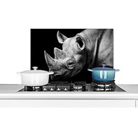 Credence Animaux - Rhinocéros - Noir - Blanc - Portrait Fond de hotte 60x40 cm Credence aluminium Plaque inox de cuisine