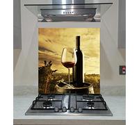 Crédence avec bouteille de vin rouge sur le corps en bois, panneau en verre trempé, n'importe quelle taille, verre Va Art (60 x 80 cm)