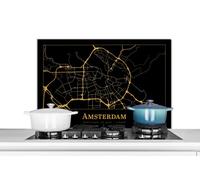 Credence Carte - Amsterdam - Or - Noir Fond de hotte 80x55 cm Credence aluminium Plaque inox de cuisine