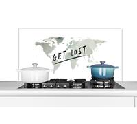 Credence Carte du monde - Aquarelle - Proverbe Fond de hotte 100x50 cm Credence aluminium Plaque inox de cuisine