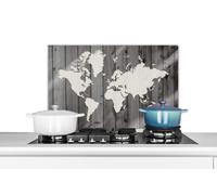 Credence Carte du monde - Bois - Noir - Blanc Fond de hotte 60x40 cm Credence aluminium Plaque inox de cuisine