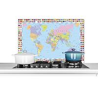 Credence Carte du monde - Drapeau - Atlas Fond de hotte 90x60 cm Credence aluminium Plaque inox de cuisine