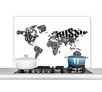 Credence Carte du monde - Noir - Blanc - Mots - Enfant - Garçon - Fille Fond de hotte 100x65 cm Credence aluminium Plaque inox de cuisine