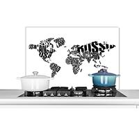 Credence Carte du monde - Noir - Blanc - Mots - Enfant - Garçon - Fille Fond de hotte 80x55 cm Credence aluminium Plaque inox de cuisine