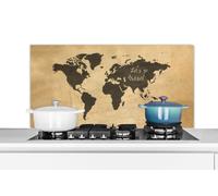 Credence Carte du monde - Proverbes - Noir Fond de hotte 100x50 cm Credence aluminium Plaque inox de cuisine