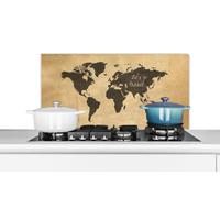 Credence Carte du monde - Proverbes - Noir Fond de hotte 80x40 cm Credence aluminium Plaque inox de cuisine