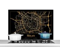 Credence Carte - Milan - Or - Noir Fond de hotte 100x65 cm Credence aluminium Plaque inox de cuisine