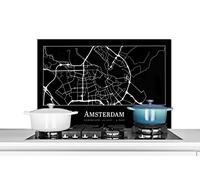 Credence Carte - Plan de ville - Amsterdam Fond de hotte 80x55 cm Credence aluminium Plaque inox de cuisine