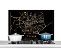 Credence Carte - Rennes - France - Or - Noir Fond de hotte 100x65 cm Credence aluminium Plaque inox de cuisine