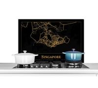 Credence Carte - Singapour - Or - Noir Fond de hotte 90x60 cm Credence aluminium Plaque inox de cuisine