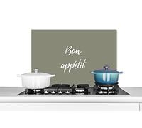 Credence Citation - Bon appétit - Proverbes - Vert olive Fond de hotte 60x40 cm Credence aluminium Plaque inox de cuisine