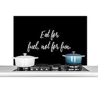 Credence Citation - Manger pour se nourrir, pas pour s'amuser - Proverbes Fond de hotte 100x65 cm Credence aluminium Plaque inox de cuisine