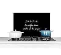 Credence Citations - Café - Erst trinke ich den Kaffee, dann mache ich die Dinge - Proverbes Fond de hotte 60x40 cm Credence aluminium Plaque inox de cuisine
