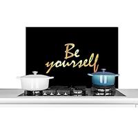 Credence Citations - Confiance en soi - Or - Noir Fond de hotte 90x60 cm Credence aluminium Plaque inox de cuisine