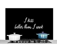 Credence Citations - Proverbes - Cuisine - J'embrasse mieux que je ne cuisine - Baiser Fond de hotte 120x80 cm Credence aluminium Plaque inox de cuisine