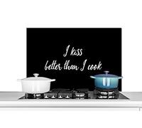 Credence Citations - Proverbes - Cuisine - J'embrasse mieux que je ne cuisine - Baiser Fond de hotte 90x60 cm Credence aluminium Plaque inox de cuisine