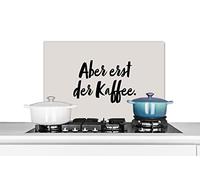 Credence Citations - Proverbes - D'abord le café Fond de hotte 70x50 cm Credence aluminium Plaque inox de cuisine