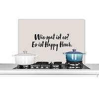 Credence Citations - Proverbes - Quelle heure est-il ? C'est l'Happy Hour. Fond de hotte 80x55 cm Credence aluminium Plaque inox de cuisine