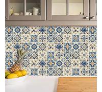 Credence Cuisine 20X240Cm Bleu Beige Carrelage Adhesif Pour Cuisine,Pour Salle De Bains Et Cuisines, Crédence Cuisines, Imperméables Carrelage Carreaux Adhésif Mural