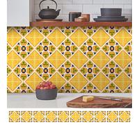 Crédence Cuisine Adhesive Jaune Papier Peint De Carrelage,Auto-Adhésif Imperméable,Carrelage Autocollant Sticker Décoration Mural Pour Cuisine Salle De Bain,Stickers De Escalier15X15Cm
