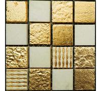 Crédence Cuisine Adhesive Mosaïque Dorée Papier Peint De Carrelage,Auto-Adhésif Imperméable, Carrelage Autocollant Sticker Décoration Mural Pour Cuisine Salle De Bain,Stickers De Escalier10X10Cm
