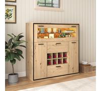 Crédence cuisine Buffet Élégante avec 2 Portes, Étagère en Verre, Porte-bouteilles et Lumière LED à 15 Couleurs, Bois naturel Aosom France