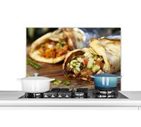 Credence Cuisine indienne avec kebab de poulet et d'agneau Tandoori Fond de hotte 90x60 cm Credence aluminium Plaque inox de cuisine