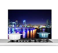 Credence Eau - Lumière - Nuit - Ligne d'horizon Fond de hotte 100x65 cm Credence aluminium Plaque inox de cuisine