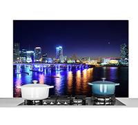 Credence Eau - Lumière - Nuit - Ligne d'horizon Fond de hotte 120x80 cm Credence aluminium Plaque inox de cuisine