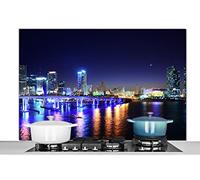 Credence Eau - Lumière - Nuit - Ligne d'horizon Fond de hotte 120x80 cm Credence aluminium Plaque inox de cuisine