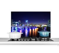 Credence Eau - Lumière - Nuit - Ligne d'horizon Fond de hotte 80x55 cm Credence aluminium Plaque inox de cuisine