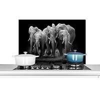 Credence Éléphant - Noir - Blanc - Animaux Fond de hotte 80x55 cm Credence aluminium Plaque inox de cuisine