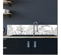 Crédence feuillages adhésive autocollant sticker - Fond de hotte - 120 x 25 cm - Noir et blanc