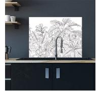 Crédence feuillages adhésive autocollant sticker - Fond de hotte - 90 cm x 70 cm - Noir et blanc