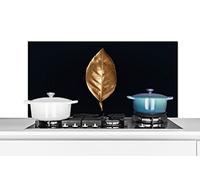 Credence Feuilles - Chic - Or - Plantes - Noir Fond de hotte 100x50 cm Credence aluminium Plaque inox de cuisine