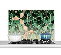 Credence Feuilles - Or - Cube - Luxe Fond de hotte 100x65 cm Credence aluminium Plaque inox de cuisine