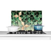 Credence Feuilles - Or - Cube - Luxe Fond de hotte 60x40 cm Credence aluminium Plaque inox de cuisine