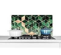 Credence Feuilles - Or - Cube - Luxe Fond de hotte 80x40 cm Credence aluminium Plaque inox de cuisine