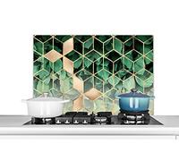 Credence Feuilles - Or - Cube - Luxe Fond de hotte 80x55 cm Credence aluminium Plaque inox de cuisine