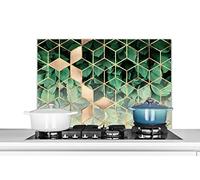 Credence Feuilles - Or - Cube - Luxe Fond de hotte 80x55 cm Credence aluminium Plaque inox de cuisine