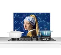 Credence Fille avec une boucle d'oreille en perle - Bleu de Delft - Vermeer - Fleurs - Peinture - Maîtres anciens Fond de hotte 70x50 cm Credence aluminium Plaque inox de cuisine