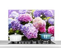 Credence Fleurs - Hortensia - Rose - Feuilles - Soleil Fond de hotte 100x65 cm Credence aluminium Plaque inox de cuisine