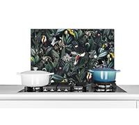 Credence Fleurs - Toucan - Feuilles Fond de hotte 60x40 cm Credence aluminium Plaque inox de cuisine