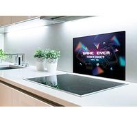 Credence Gaming - Arcade - Game Over - Noir - Bleu - Gaming Fond de hotte 60x40 cm Credence aluminium Plaque inox de cuisine