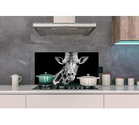 Credence Girafe - Faune sauvage - Noir - Blanc - Portrait Fond de hotte 100x50 cm Credence aluminium Plaque inox de cuisine