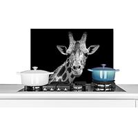 Credence Girafe - Faune sauvage - Noir - Blanc - Portrait Fond de hotte 70x50 cm Credence aluminium Plaque inox de cuisine